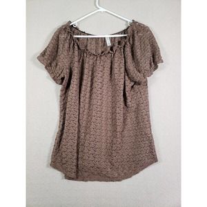 Perceptions Shirt Womens XL Open Knit Round Neck Polyester Cap Sleeve Pullover